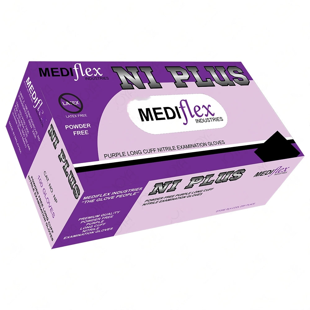 Ni Plus Powder Free Purple Extra Large Nitrile Gloves BOX/100