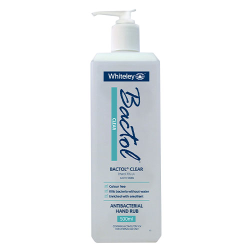 Whiteley Bactol Clear Antibacterial Hand Rub Colour Free 500ml
