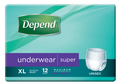 Depend Super Unisex Underwear XL 12 X 4