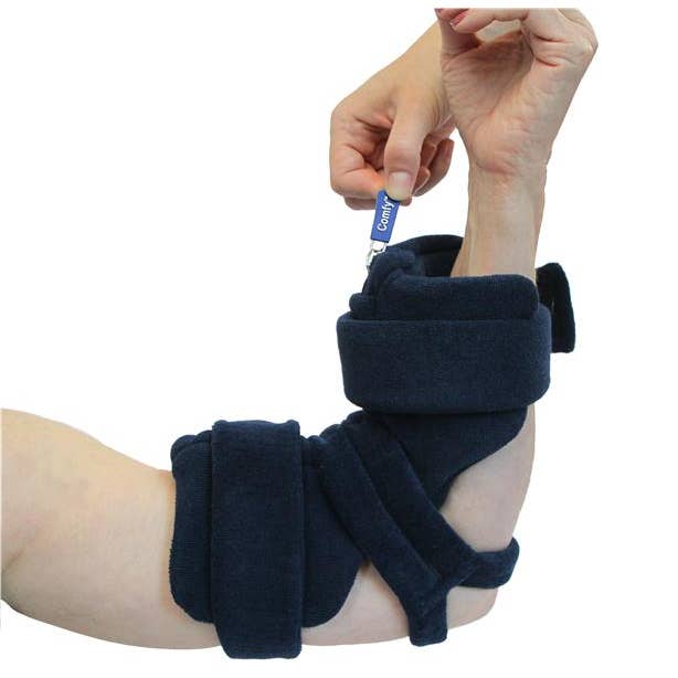 Comfy Locking Elbow Splint, with Pull Tab, 1x Cover, Adult, Navy Blue, Terry cloth cover