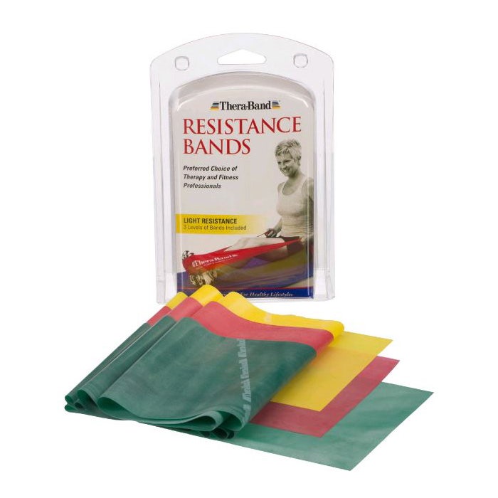 THERABAND Resistance Exercise Bands, Beginner Home Pack, contains Yellow, Red, Green 1.5m bands