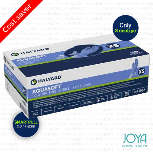 Halyard Aquasoft Nitrile Powder-Free X-Small Examination Gloves Box of 300
