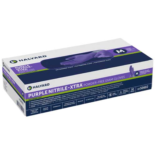 Halyard Purple Nitrile-Xtra Powder-Free Medium Examination Gloves Box of 50