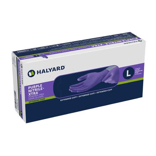 Halyard Purple Nitrile-Xtra Powder-Free Large Examination Gloves Box of 50