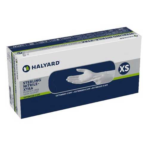 Halyard Sterling Nitrile-Xtra Powder Free Long Cuff X-Small Examination Gloves Box of 100
