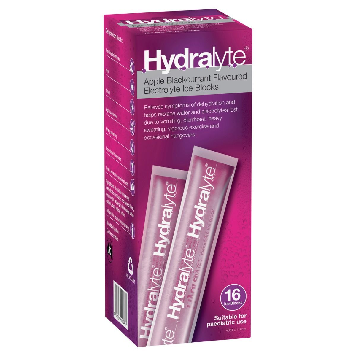 hydralyte electrolyte ice blocks apple & blackcurrent / 62.5ml / box of 16