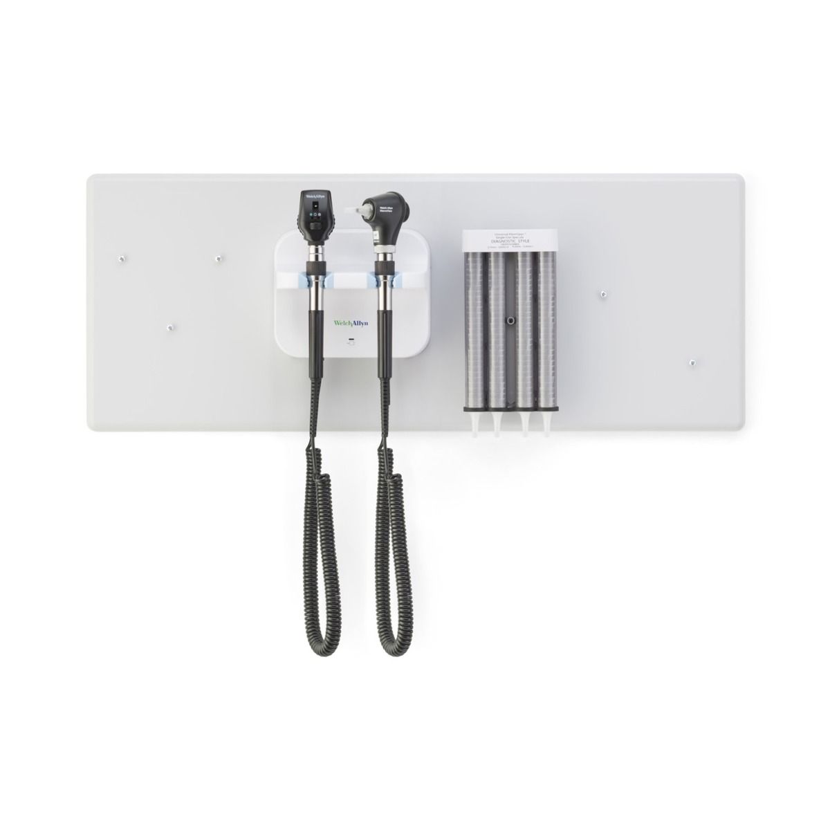 welch allyn 77716 diagnostic wall system - led coaxial ophthalmoscope; macroview basic led otoscope and ear specula dispenser