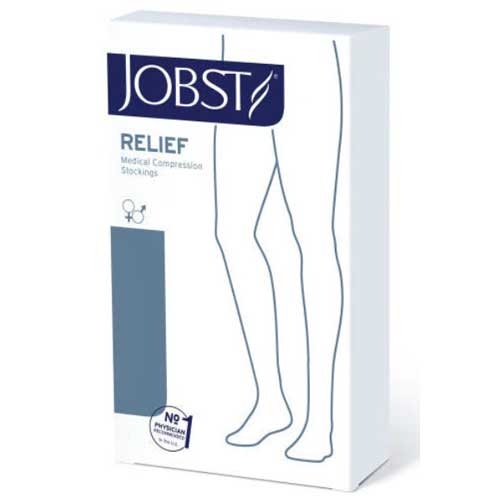 JOBST Relief Thigh High Open Toe Silicone Band Large Black 20-30mmHg