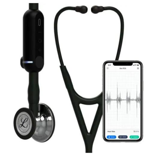 3M Littmann CORE Digital Stethoscope With Mirror Chestpiece; Black Tube; Stem And Headset, 27 inch