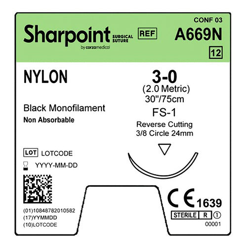 Sharpoint Nylon 3-0 24mm 75cm Box/12