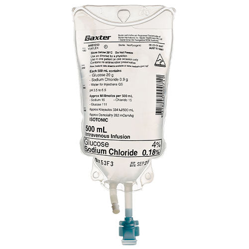 Baxter Sodium Chloride 0.18% And Glucose 4% Intravenous 500ml