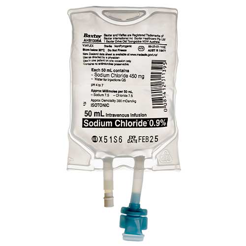 Baxter Sodium Chloride 0.9% 50ml Single Pk IV