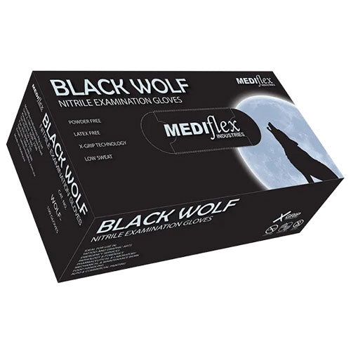 Mediflex Black Wolf Powder Free Small Nitrile Examination Gloves