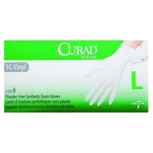 Medline Curad 3G Stretch Vinyl Exam Gloves Large Box/100