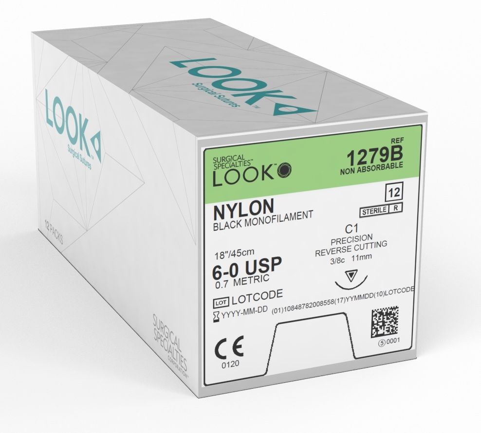 LOOK Suture Nylon 6/0 16mm Rev Cut 45cm