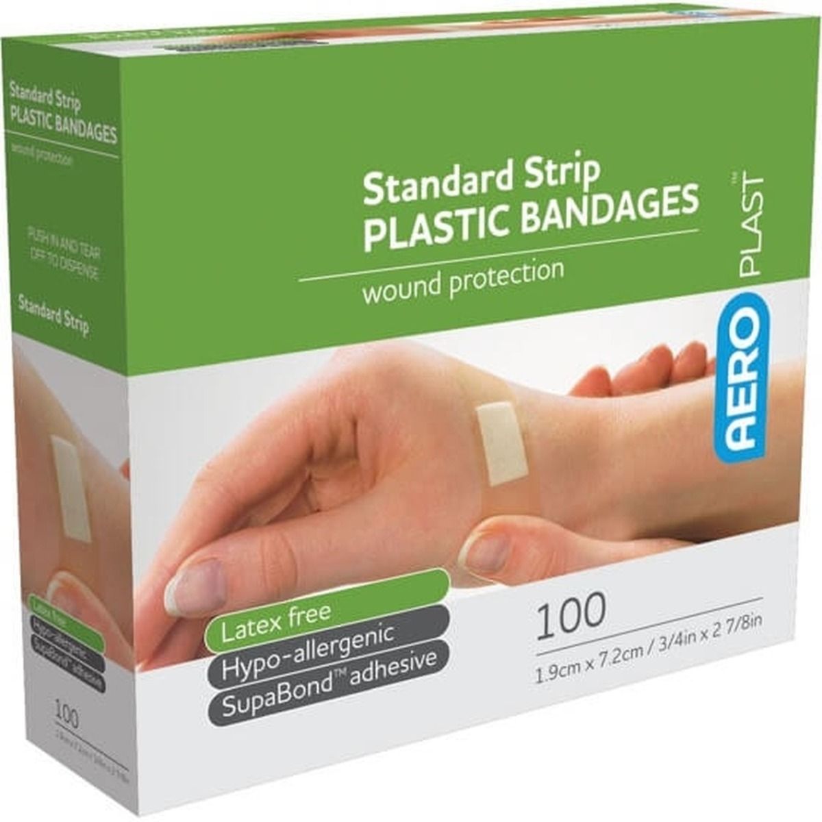 aeroplast standard plastic strip dressing / 7.2cm x 1.9cm / box of 100