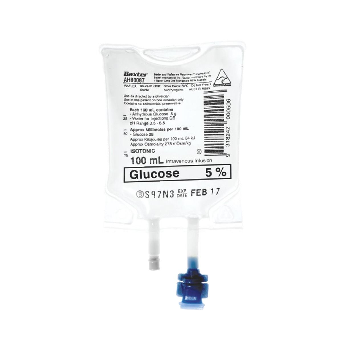 baxter viaflex iv solutions / 5% glucose / 100ml / each