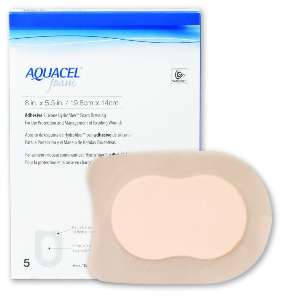 aquacel foam / adhesive heel / 19.8 x 14cm / 5 dressings per box