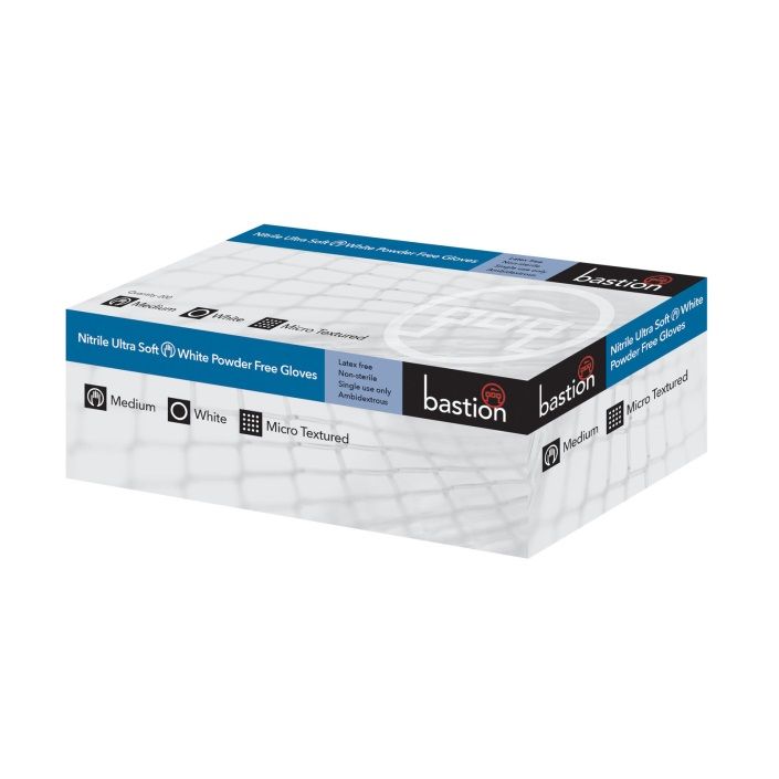 bastion nitrile ultrasoft® powder free gloves / white