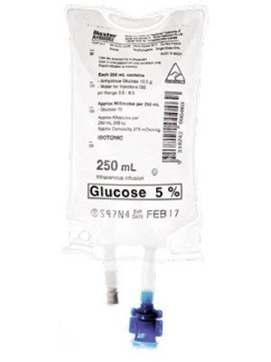 Baxter Glucose Injection BP Bag Sterile 5% 250mL - Bag/1