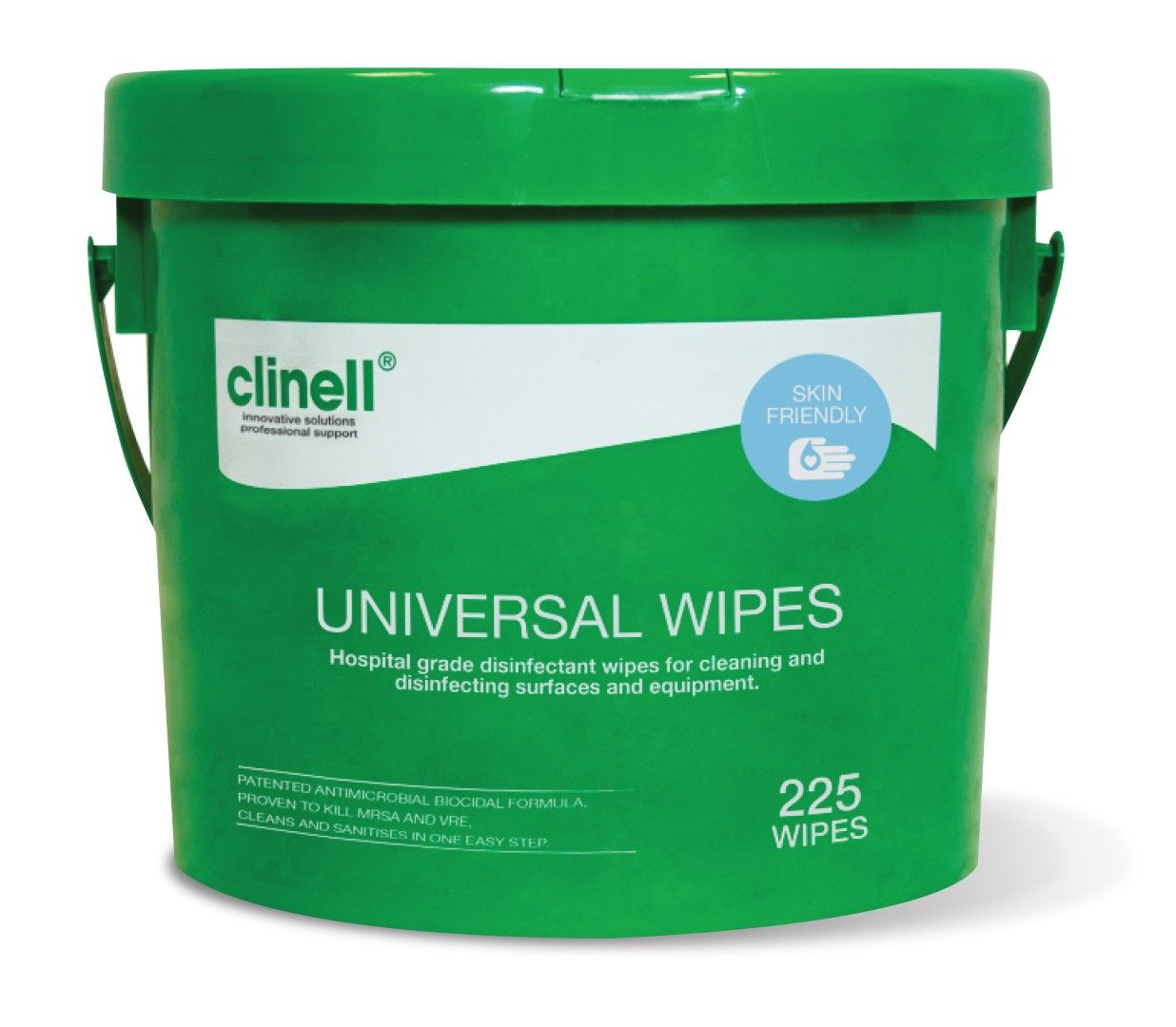 clinell universal sanitising wipes / bucket of 225 / green