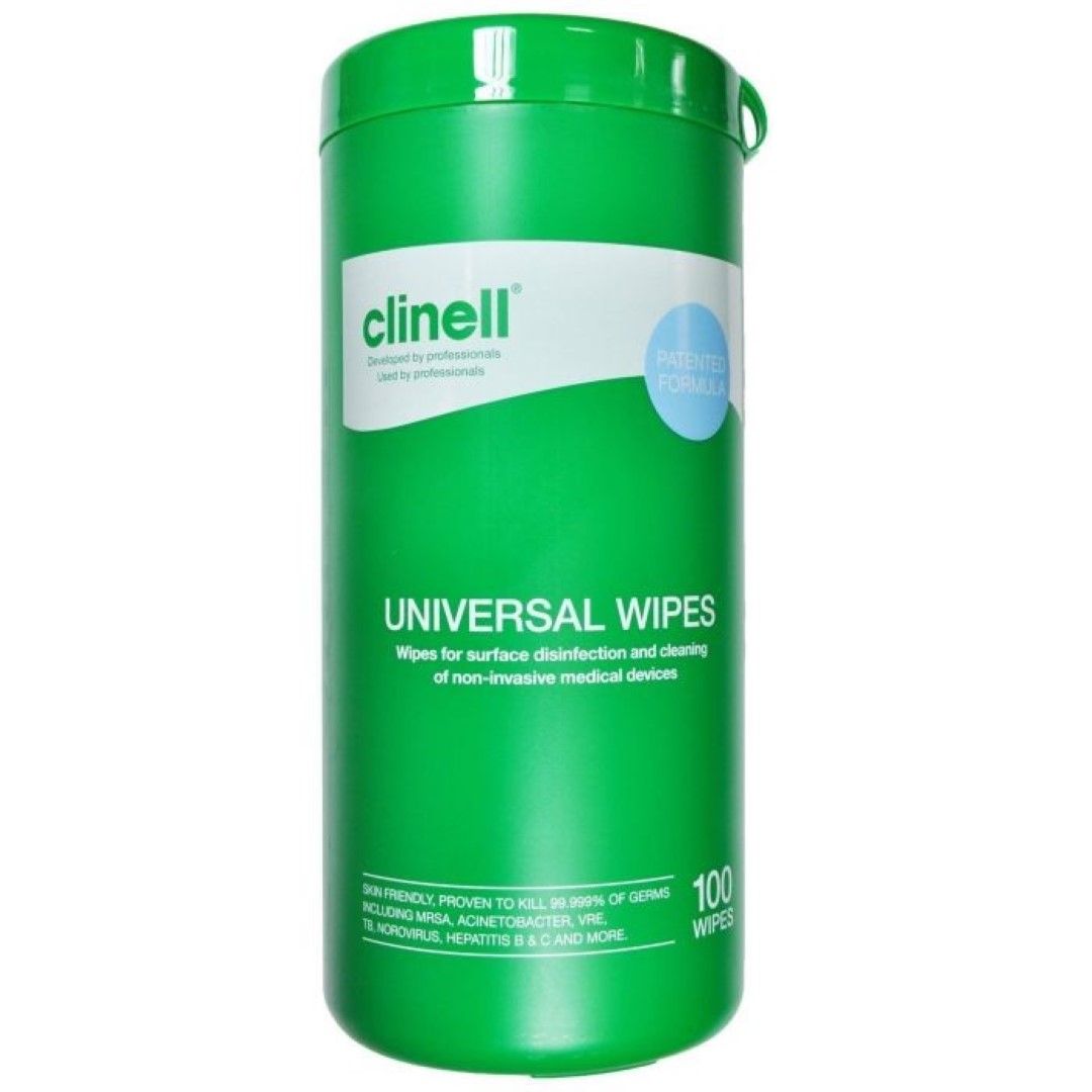 clinell universal sanitising wipes / tub of 100 / green
