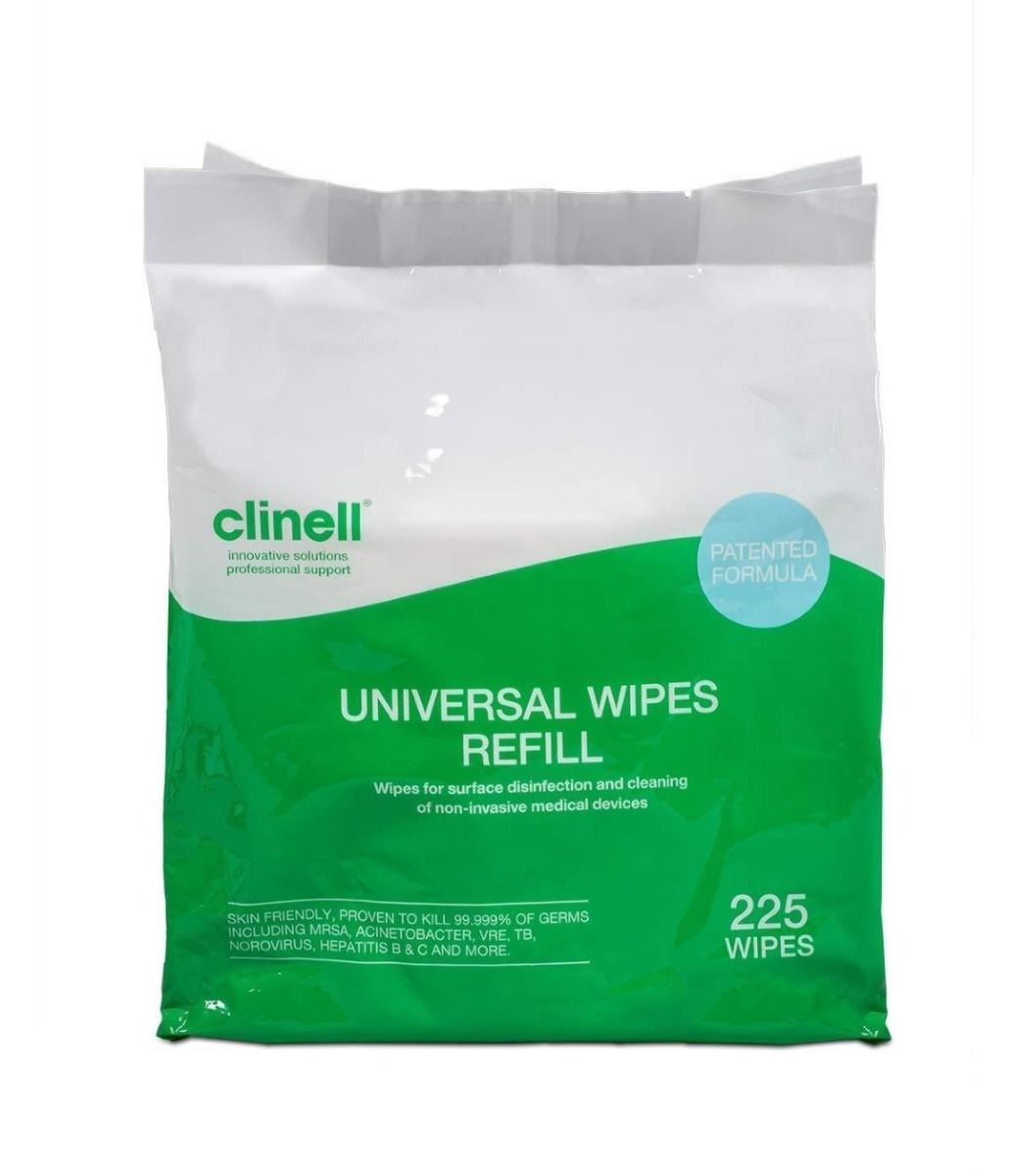 clinell universal sanitising wipes bucket refill / pack of 225 / green
