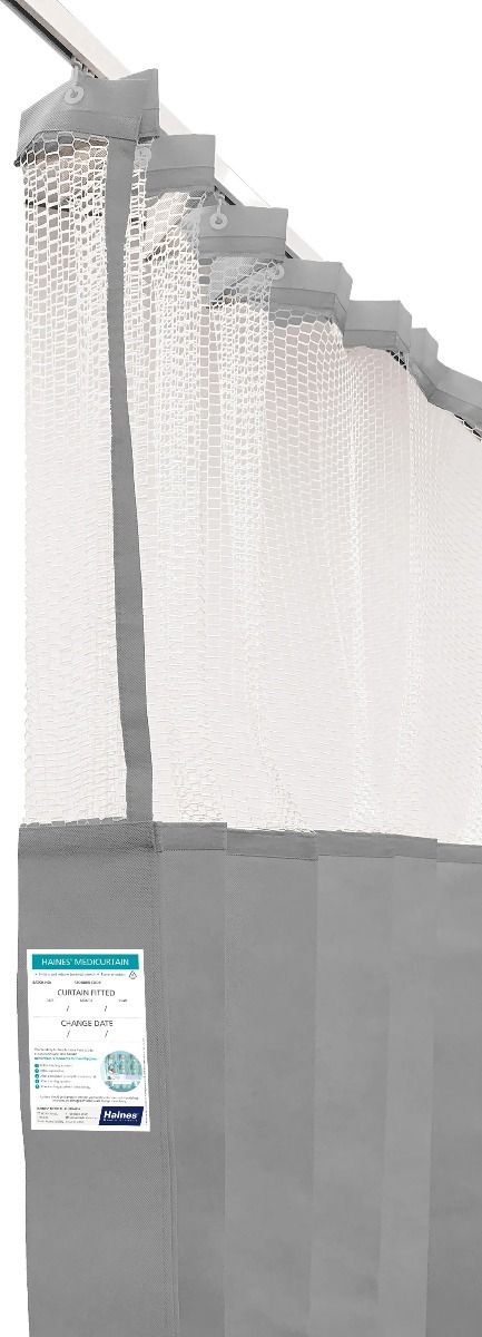 haines disposable curtains with mesh / 7.5m x 2.3m drop (box of 5) / grey