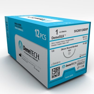 DemeSILK™ Silk Sutures 5/0 75cm 17mm Reverse Cutting Black Box/12