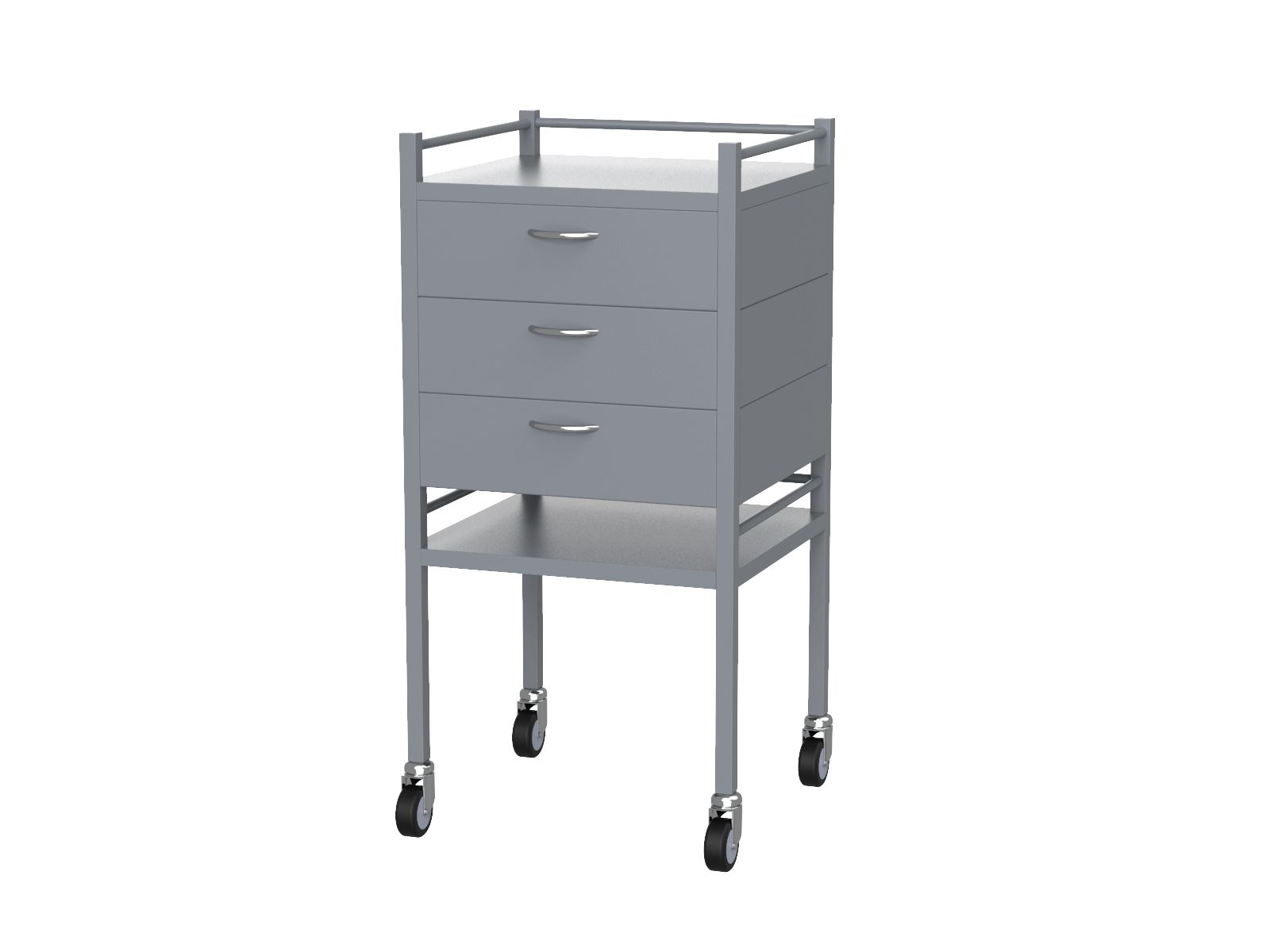 fortress powder coated series instrument trolley / 3 drawer / 490x490x900mm