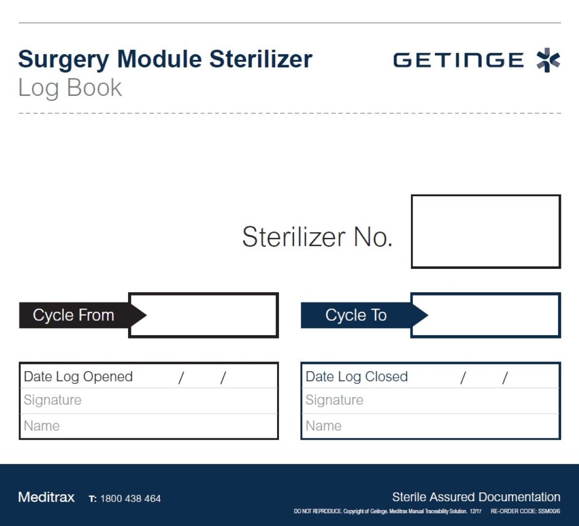 getinge meditrax surgery steriliser log book
