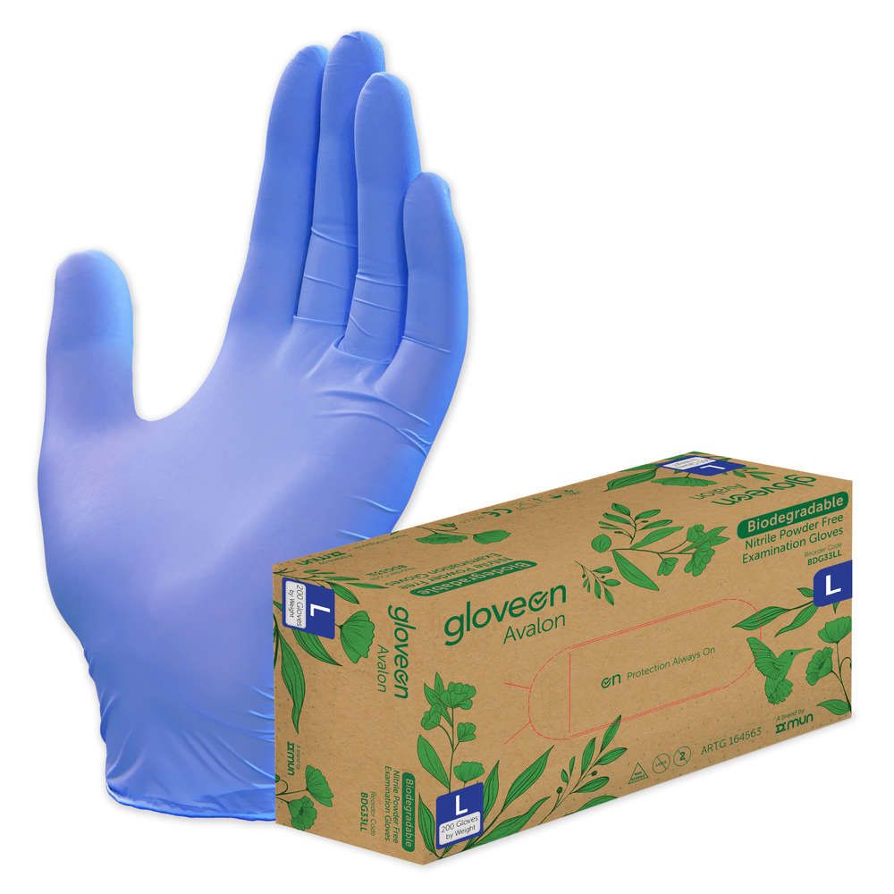 gloveon avalon biodegradable nitrile glove powder free / large / box of 200