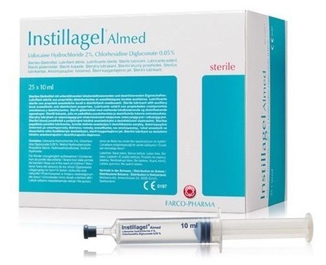 instillagel almed lidocaine 2% chlor 0.05% gel 10ml syringe / individual
