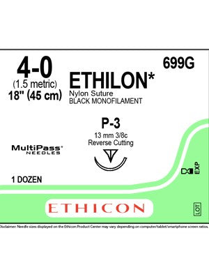 ETHILON* Nylon Sutures Black 45cm 4-0 P-3 13mm – Box/12