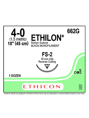 ETHILON Nylon Sutures Black 45cm 4-0 FS-2 19mm - Box/12