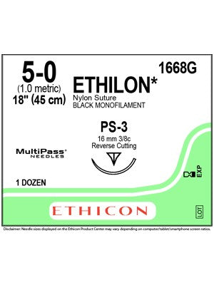 ETHILON* Nylon Sutures Black 45cm 5-0 PS-3 16mm – Box/12