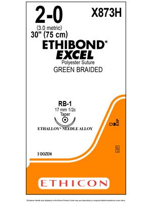 ETHIBOND* EXCEL Suture Green 2-0 75cm RB-1 17mm - Box/36
