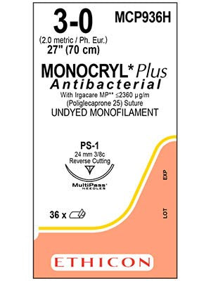 MONOCRYL Plus Antibacterial Sutures Absorbable Undyed 3-0 70cm