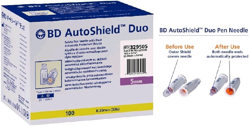 bd autoshield duo needle / 30g x 5mm / box of 100