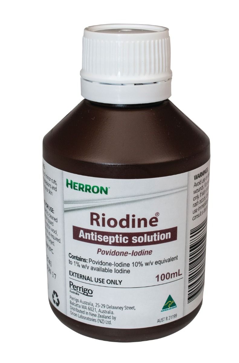 perrigo riodine povidone iodine antiseptic solutions 10% / 100ml bottle