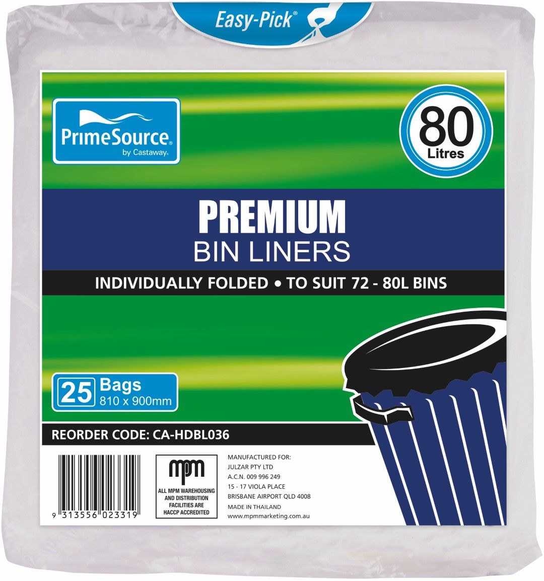 primesource garbage bags / premium clear 72-80l / box/250