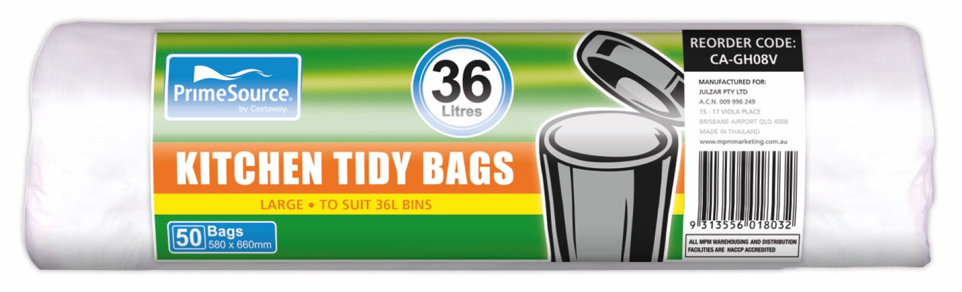 primesource kitchen tidy bags / large white 36l / box/1000 (20 x rolls of 50)
