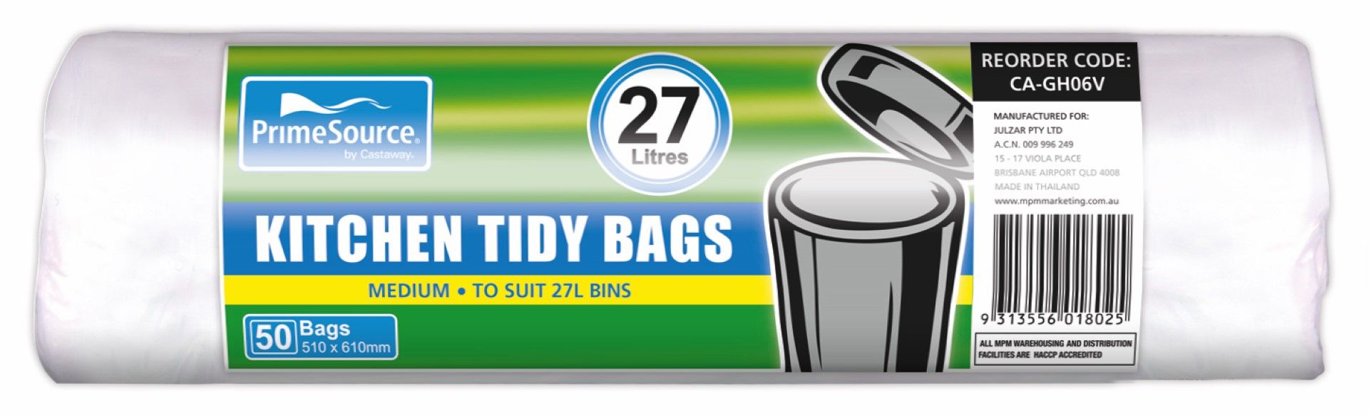 primesource kitchen tidy bags / medium white 28l / box/1000 (20 x rolls of 50)