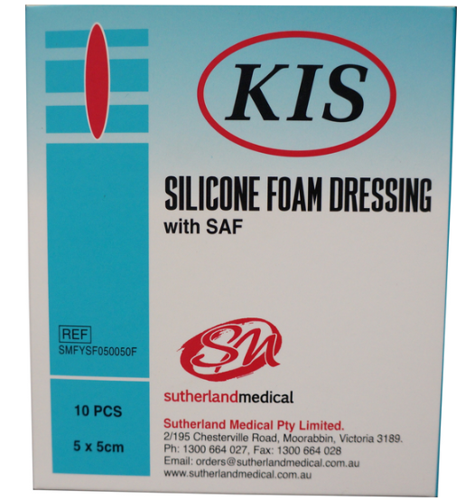 kis silicone foam dressing / border / 5 x 5 (2.5 x 2.5)cm / box of 10