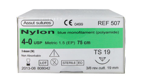assut nylon 3/8 circle sutures / 19mm / 4-0 / 75cm / rc / box of 36