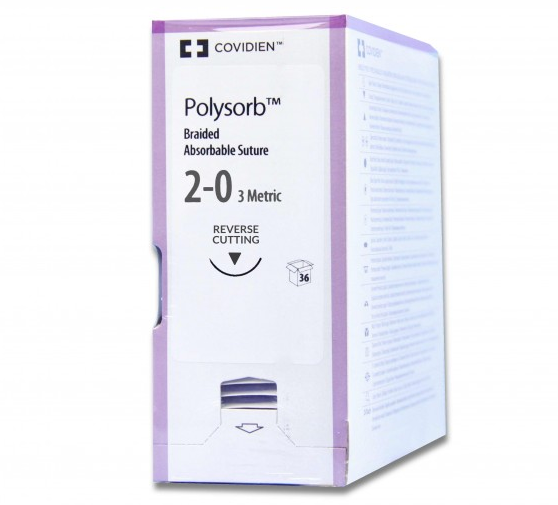 polysorb 3/8 circle sutures / 2-0 / 24mm / 75cm / c-14 / box of 36