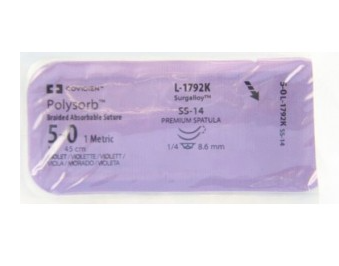 polysorb violet sutures / 5-0 / 8.6mm / 45cm / ss-14 / box of 12