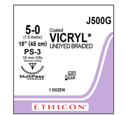vicryl coated sutures / 5-0 / 16mm / 45cm / box of 12