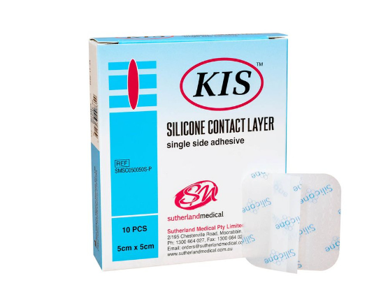 kis silicone wound contact layer dressing 5cm x 5cm, box of 10