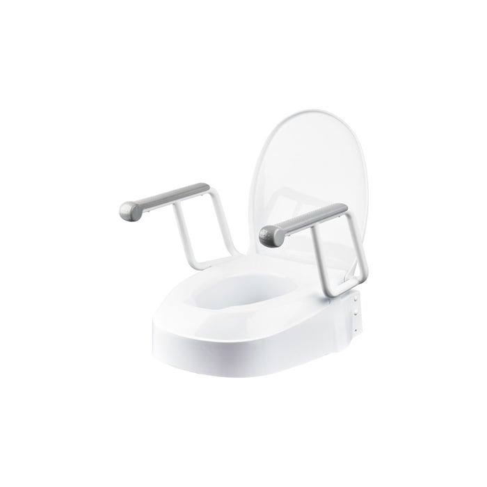 Homecraft Raised Toilet Seat with Armrests, three fixed adjustable seat heights 60mm, 100mm, 150mm